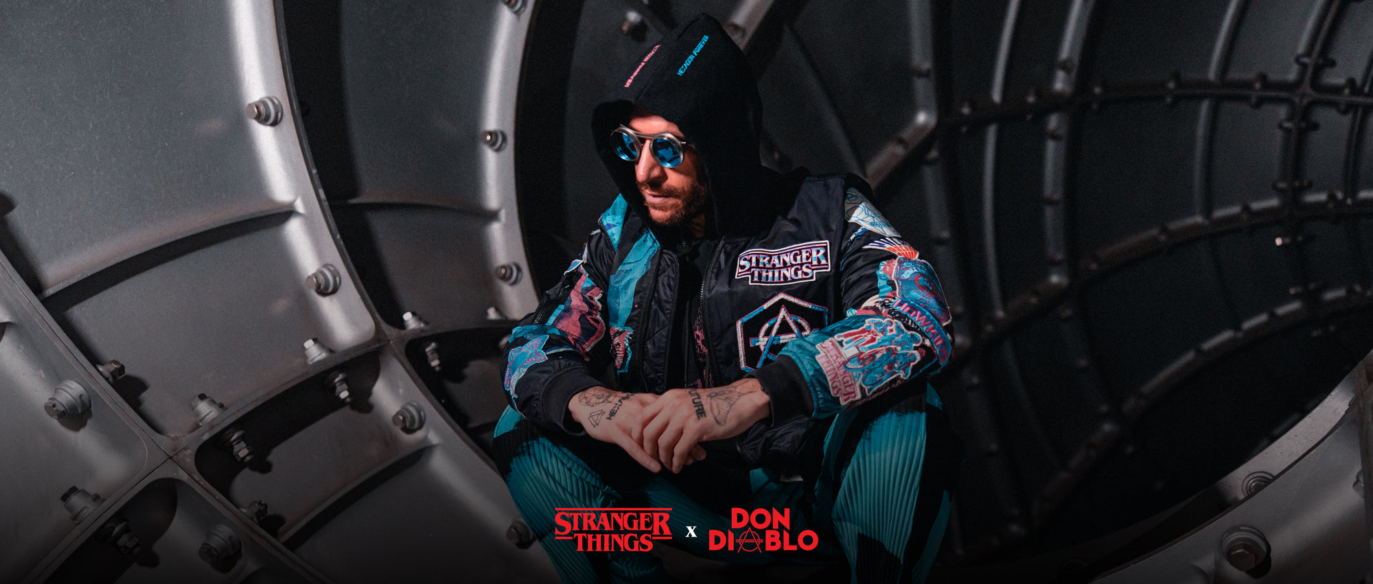 Don Diablo wearing his new collection together with Stranger Things and Netflix.